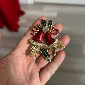 4/$50 Christmas Festive Red and Gold Bell Brooch 🎄
